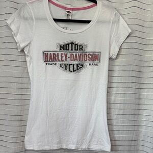 Harley-Davidson White and Pink Logo Tee